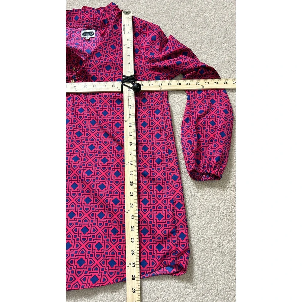 Mud Pie Womens Geometric Print Ruffle Neck Long Sleeve Button‎ Up Blouse Small - Picture 8 of 9